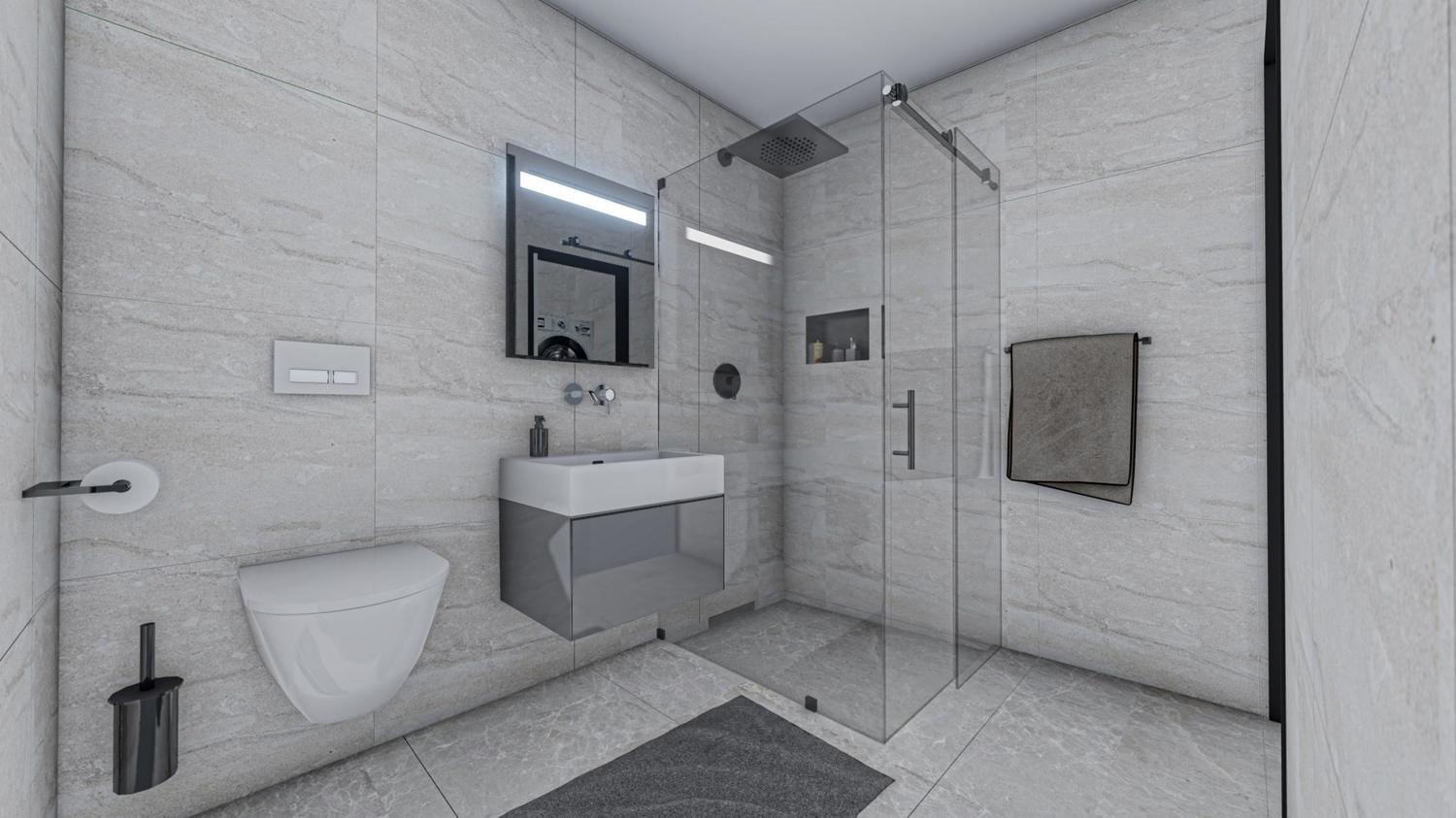 Badezimmer mit bodenebener Dusche