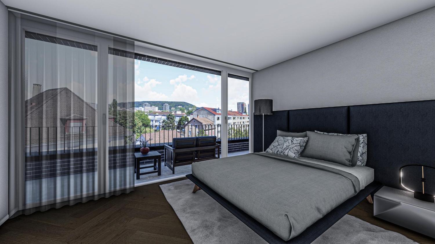 Schlafzimmer der Attikawohnung