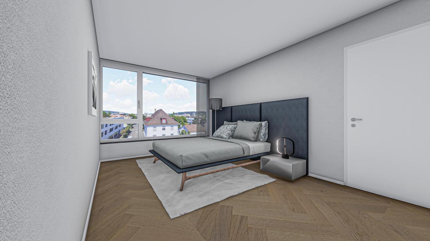 Helles Schlafzimmer mit Blick ins Grüne