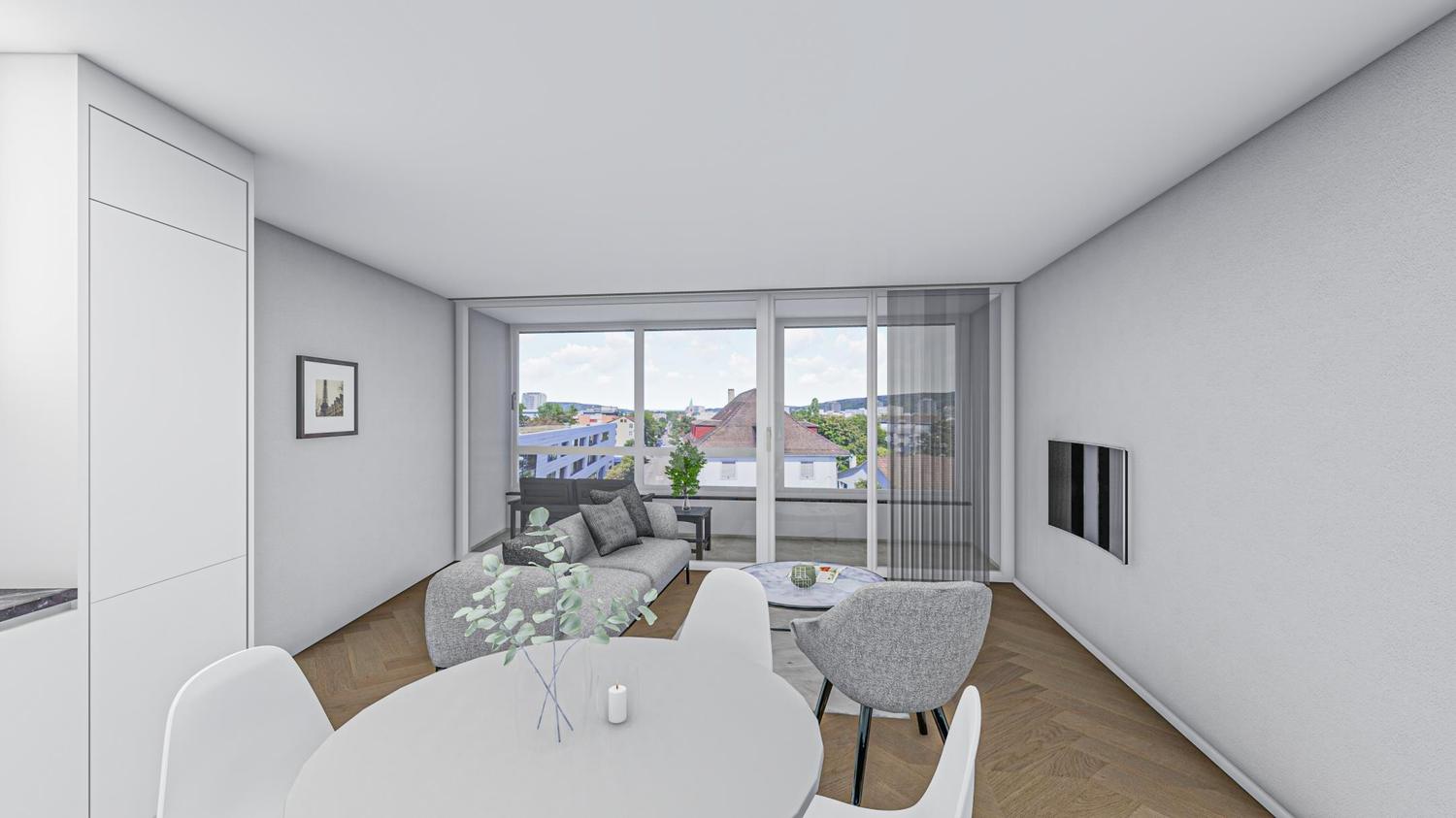 Wohnraum mit Übergang zur beheizten Loggia